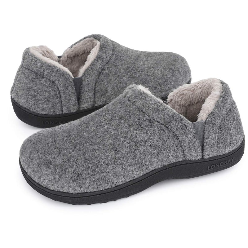 LongBay Men's Slippers Warm Bedroom Memory Foam House Shoes Slip-On for Indoor Outdoor Winter (Light Gray, 13-14) - Image 1